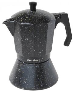 Кубинска кафеварка Klausberg KB 7160, 9 чаши, 450 мл. вместимост, топлоустойчива дръжка, алуминиев корпус, черно мраморно покритие, вграден предпазен клапан, черна