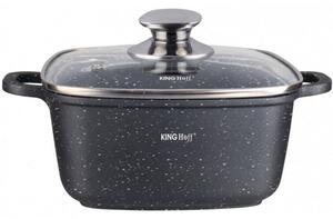 Тенджера Kinghoff KH 1604, вместимост 5.5 л, 26x26 см, мраморно покритие, капак, черен