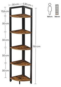 Ъглов рафт, Vasagle, LLS803B01, Кафяв Рустик, 30 x 30 x 150 см
