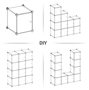 Органайзер за съхранение с 12 кубчета, пластмасов шкаф с врати, рафт за обувки, стелаж за дрехи, обувки, играчки, книги, лесен за сглобяване, ‎30 x 30 х 30 см, бял SONGMICS