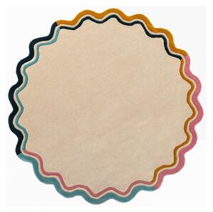 Ръчно изработен вълнен кръгъл килим в естествен цвят ø 180 cm Leo Scallop – Flair Rugs