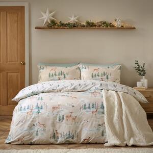 Единично фланелено спално бельо в естествен цвят 135x200 cm Brushed Christmas Deer – Catherine Lansfield