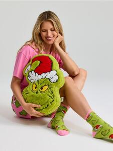 Sinsay - Декоративна пухкава възглавница с коледен мотив Grinch - жълтозелено
