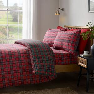 Червено/тъмнозелено единично спално бельо 135x200 cm Tartan Check – Catherine Lansfield
