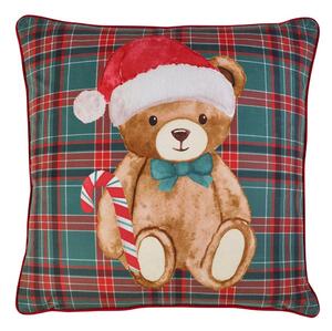 Декоративна възглавница с коледен мотив 45x45 cm Christmas Tartan Teddy Bear – Catherine Lansfield