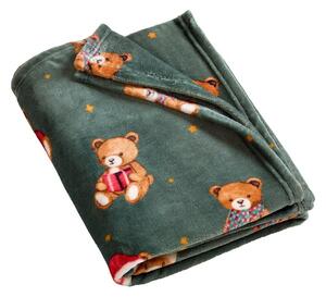 Тъмнозелено одеяло с коледен мотив 170x130 cm Christmas Tartan Teddy Bear – Catherine Lansfield