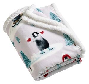 Бяло одеяло с коледен мотив 170x130 cm Christmas Sherpa Penguins – Catherine Lansfield