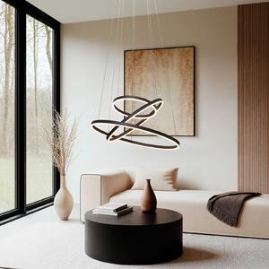 Arcchio LED висящо осветление Albiona, черно, 3 пръстена, Ø 80 cm, Затъмняване, Черен, Дневна/трапезария, Метал, Модерен