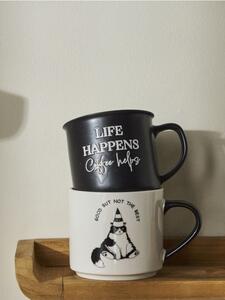 Sinsay - Керамична чаша с дръжка LIFE HAPPENS Coffee helps - черeн