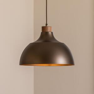 Envostar Висяща лампа Kaitt, кафява, Ø 34 cm, дървени детайли, Затъмняване, Кафяв / ръждив, Дневна/трапезария, Метал, Скандинавски