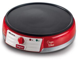 Уред за палачинки Ariete PARTY TIME 0202/00, 1000W, Незалепващо покритие, Лесно почистване, Индикатор за готовност, Червен
