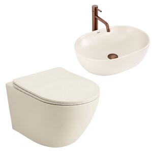 Комплект Конзолна WC Чиния Focus + Умивалник за Плот Rea Focus Creme