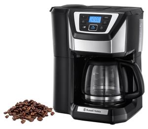 Кафемашина с вградена мелачка Russell Hobbs Victory Grind & Brew 22000-56, 1025W, 1.5 л, 250 гр, 12 чаши, Таймер, Вграден филтър, Черен/инокс