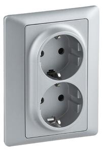 Legrand 755704 Двоен контакт Valena Life с рамка 2X2P+E Schuko 16A, авт. клеми, алуминий, - 755704