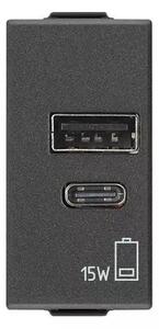 VIMAR 09292.AC.15.CM USB Контакт A+C Neve Up, 1M 15W 5V, карбон мат