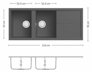 Leks UNICO PLUS 116.2 SI Композитна мивка за вграждане