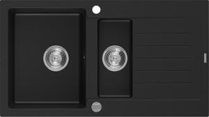 Mexen Matias гранитна мивка 1,5-коморова с оттичател 900 x 505 mm, черна, хромиран сифон - 6502901505-77