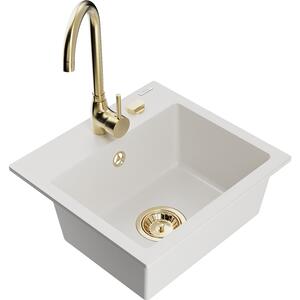 Mexen Milo гранитна мивка 1-камера с кран Telma, бял - 6505-20-670200-50
