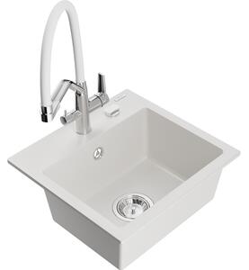 Mexen Milo гранитна мивка 1-камера с кухненска батерия Duo, бяла - 6505-20-671701-02