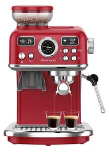 Кафемашина еспресо Rohnson R-98250R, 1500W, 20 bar, 1.8л. резервоар, двоен филтър от неръждаема стомана, самопочистваща система, 20 настройки на мелачката, червена