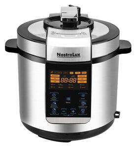 Мултикукър под налягане NostroLux NL51985H6, 1000W, 6 л, 70 kPa, Таймер 24 ч, 15 програми, Голям LED дисплей, Сензорно управление, Инокс