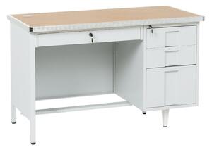 Метално бюро Carmen CR-1310 J, метал, ПДЧ с алуминиев кант, 4 чекмеджета, заключване, отвор за кабели, сиво / бук