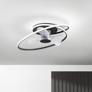 INTEC LED тавански вентилатор Storm, черно/бяло, Ø 77 см CCT, безшумен, Затъмняване, Черен, Дневна/трапезария, Метал, Модерен