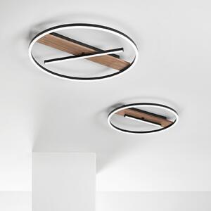 Luce Ambiente Design LED стенна лампа Azimuth, Ø 50 см, черно/в цвят на дърво, метал, Черен, Дневна/трапезария, Алуминий, Модерен