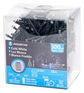 Aigostar - LED Екстериорни коледни лампички 300xLED/8 функции 15,3 м IP44 студено бял