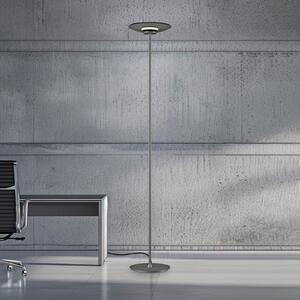 PURE LED стояща лампа Moon, платинен цвят, опушено стъкло, 180 см, Затъмняване, Сив, спалня, Алуминий, Модерен