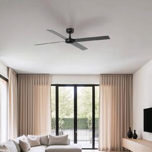 FARO BARCELONA Таванен вентилатор Rudder, DC мотор, тих, Ø 132 cm, дърво, Черен, Дневна/трапезария, Дървесина, Модерен