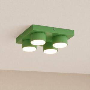 TK Lighting Таванна лампа Brix, зелена, дължина 23 см, с 4 лампи, GX53, Затъмняване, Зелен, Дневна/трапезария, Метал, Модерен