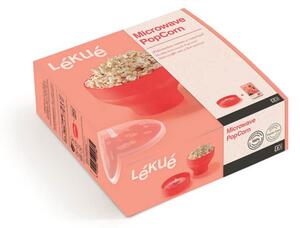 Купа за приготвяне на пуканки в микровълнова Lekue 1009035, 2.8 литра, Ø20x14.5 см, До 3 души, -60 до +220C, Червен