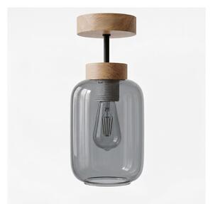 BRILAGI - LED накладен плафон R GLASS 1xE27/60W/230V Ø 14 cm дъб/опушено сиво