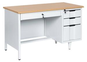 Метално бюро Carmen CR-1310 K, метал, ПДЧ с алуминиев кант, 4 чекмеджета, заключване, отвор за кабели, сиво / бук