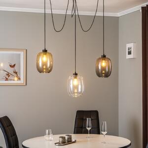 TK Lighting Висящо осветление Elio, стъкло, кафяво/прозрачно/сиво, 3 светлини,, Затъмняване, Прозрачен, Дневна/трапезария, Стъкло, Модерен