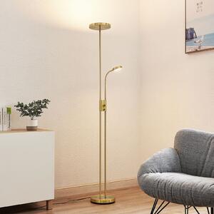 Lindby LED стояща лампа Seppa, кръгла, месинг, метал, 180 см, Затъмняване, Злато / месинг, Дневна/трапезария, Метал, Модерен, Светлина за четене