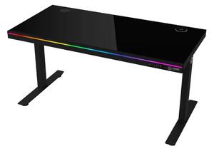 Гейминг бюро Lorgar Desk Pro 80 Series DP80G, 1405 x 1160 x 700 mm, закалено стъкло, QC2.0, RGB подсветка, черно
