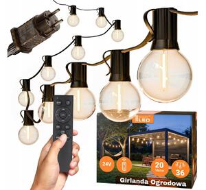 LED димируема външна декоративна гирлянда 36xE12/1W/24/230V 22,35 m IP65 черна + дистанционно управление