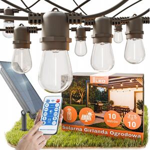 LED димируем соларен декоративен гирлянд 10xE27/3V USB 2400 mAh 10,62 m IP65 черен + ДУ