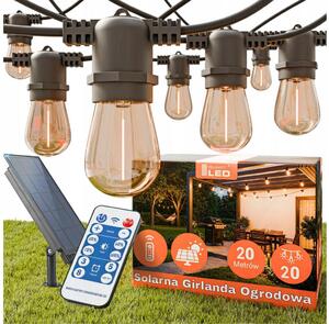 LED Stm соларен декоративен гирлянд 20xE27/3V USB 2400 mAh 20,62 m IP65 черен + с дистанционно управление