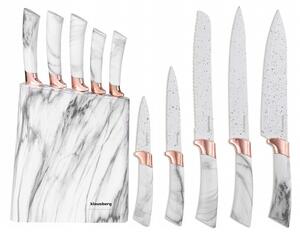 Комплект ножове със стойка Klausberg KB 7769, 6 части, Ергономични дръжки, Неръждаема стомана, Бял мрамор