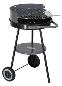 Кръгло барбекю на дървени въглища MasterGrill MG912, 40 см, Дръжка за пренасяне, Долен рафт, 2 колела, Черен/сив
