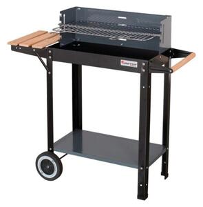 Правоъгълно барбекю на дървени въглища MasterGrill MG909, 53х27 см, Дръжка за пренасяне, 2 рафта, 2 колела, Черен