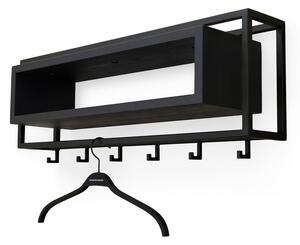 Черна стенна закачалка от масивен дъб с рафт 78 cm School – Spinder Design