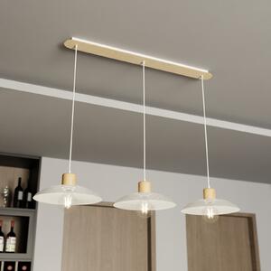 EMIBIG LIGHTING Висящо осветително тяло Kobe, три осветителни тела, стомана, дърво, бяло, Затъмняване, Бял, Дневна/трапезария, Метал