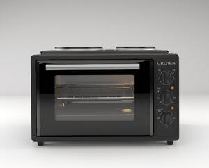 Мини готварска печка Crown CMO-355BF, 35л. обем, 2 нагревателни зони, черна