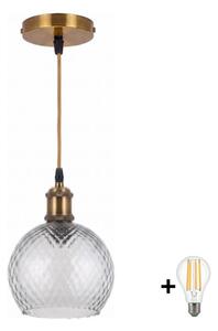 BRILAGI - LED полилей на кабел RETRO GLASS 1xE27/60W/230V Ø 25 cm златист/димно сив