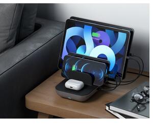 Зарядна станция Satechi Dock5 Multi-Device, от контакт към безжично зараждане, 100-240V, 1.5A, 20 W, 2x USB-C PD, CE & ETL, Qi поставка, 5 едновременно, черно
