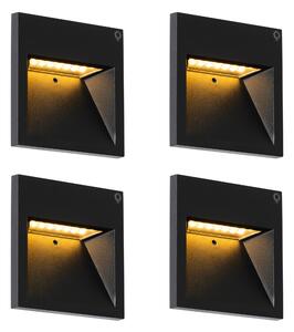 Комплект от 4 модерни вградени стенни лампи черни с LED - Gem 2